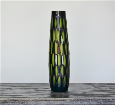 Art Deco Bud Vase  /Green and Black Glass Vase