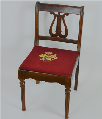 Lyre Harp Back mahogany Chair with Needlepoint seat