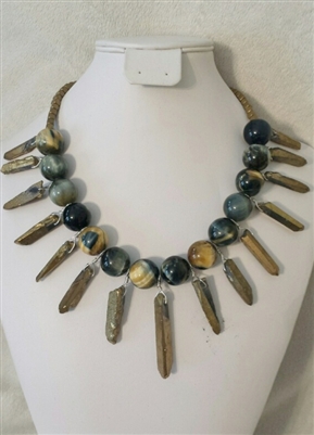 Blue Tiger Eye Choker Necklace