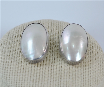 Mabe Pearl and Silver Oval Earrings