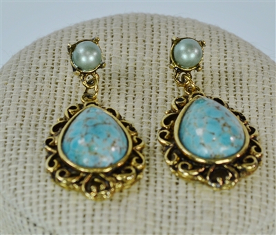 Turquoise and Brass Drop Earrings